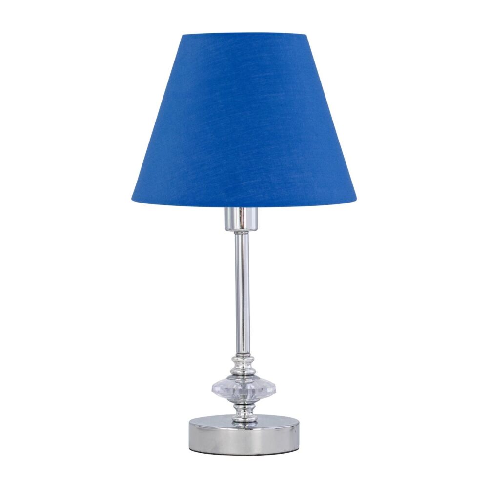 Set of Chrome Jewelled Table Lamps with Royal Blue Shades