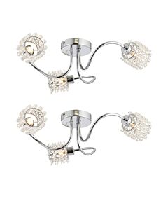 Set of 2 Katarina - 3 Way Ceiling Lights with Jewelled Glass Shades