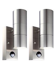 Set of 2 Blaze - Stainless Steel Outdoor Up Down Motion Sensor Wall Lights