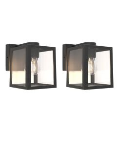 Set of 2 Shiva - Black Clear Glass IP44 Outdoor Wall Lights