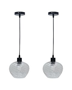 Set of 2 Bradson - Clear Swirl Glass with Black Pendant Fittings