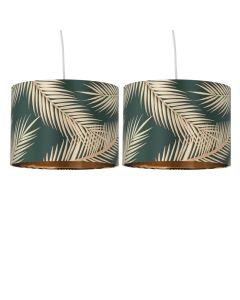 Set of 2 Tropica - Dark Green with Gold Embossed Leaf Detail 25cm Ceiling Pendant or Table Lamp Shades