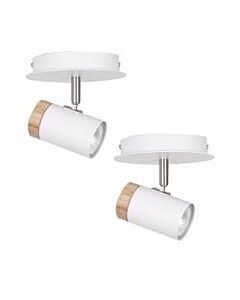 Set of 2 Stratton - White with Wood Detail Single Spotlights