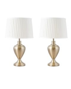 Pair of 58cm Urn Style Table Lamp in Antique Brass with Ivory Pleated Shades