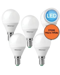 5 x 5.5W LED E14 Golf Ball Dimmable Light Bulbs - Warm White