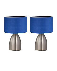 Set of 2 Valentina - Brushed Chrome Touch Lamps with Navy Blue Shades