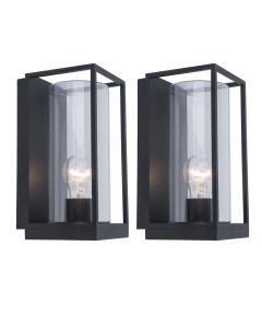 Set of 2 Flair - Black Clear Glass IP44 Outdoor Wall Washer Lights
