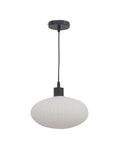 Baton - White Ribbed Oval Glass with Black Pendant Fitting