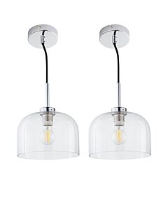 Set of 2 Victoria - Chrome Pendant Lights with Clear Glass Shades