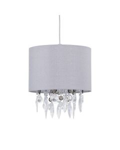 Fiji - Grey Linen with Silver Fleck Detail Jewelled Pendant Shade