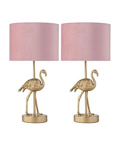 Set of 2 Flamingo - Gold Table Lamps with Pink Velvet Shades