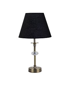 Antique Brass Table Lamp with Facet Detail and Black Shade