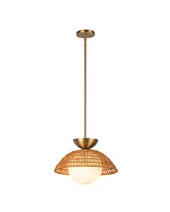 Elstead Lighting - Perth - ALM-PERTH-P-GD - Gold Natural Rattan Opal Glass Ceiling Pendant Light