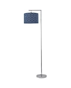Chrome Angled Floor Lamp with Navy Blue Laser Cut Shade