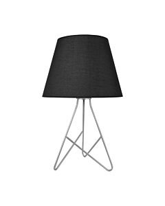 Tripod - Silver 42cm Table Lamp With Black Fabric Shade