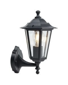Eversham - Black with Clear Glass Six Sided Lantern IP44 Outdoor Wall Light