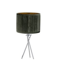 Sundance - Chrome Tripod Table Lamp with Dark Green Pleated Velvet Shade