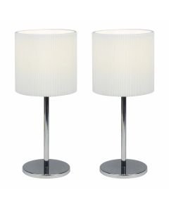 Lara - Set of 2 Chrome 32cm Lamps With White Pleated Shades