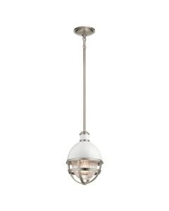 Quintiesse - Tollis - QN-TOLLIS-MP-BN - Brushed Nickel White Clear Ribbed Glass Ceiling Pendant Light