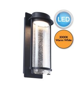Lutec - Aquarius - 5185901012 - LED Black Clear Seeded Glass IP44 Outdoor Wall Light