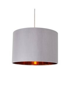 Grey Faux Silk 30cm Drum Light Shade with Copper Inner