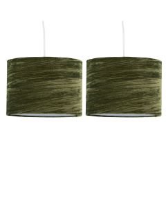 Set of 2 Green Crushed Velvet 33cm Pendant Lightshades