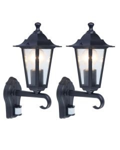 Set of 2 Corniche - Black Lantern Style Outdoor Sensor Wall Lights