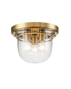 Quoizel Lighting - Whistling - QZ-WHISTLING-F-BB - Brushed Brass Clear Glass 3 Light IP44 Bathroom Ceiling Flush Light