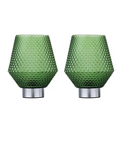 Set of 2 Porter - Battery Operated Chrome Lamps Green Textured Glass