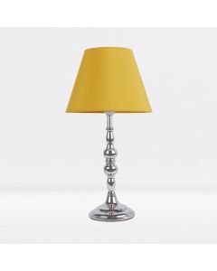 Chrome Plated Bedside Table Light with Candle Column Ochre Fabric Shade