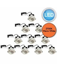 Set of 10 - Gloss White Tilt Recessed Ceiling Downlights with Warm White LED Bulbs