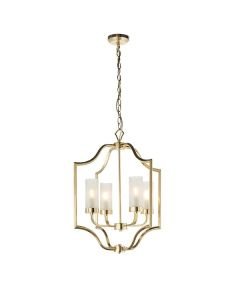Endon Lighting - Edrea - 81914 - Satin Brass Frosted Glass 4 Light Ceiling Pendant Light