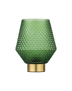 Porter - Battery Operated Satin Brass Lamp with Green Textured Glass