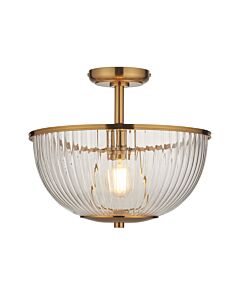 Endon Lighting - Somerset - 118750 - Vintage Brass Clear Ribbed Glass Flush Ceiling Light