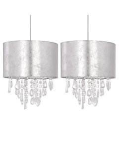 Set of 2 Silver Marble Affect Jewelled Light Shades