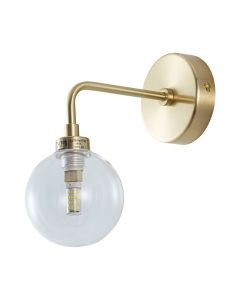Toner - Satin Brass with Clear Glass Globe Wall Light