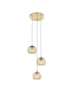Endon Lighting - Dimple - 91971 - Satin Brass Clear Champagne Glass 3 Light Ceiling Pendant Light