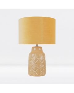 Peacock Glazed Ceramic Lamp with Ochre Velour Shade