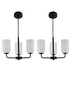 Set of 2 Victoria - Black 3 Arm Ceiling Pendants Frost Glass Shades