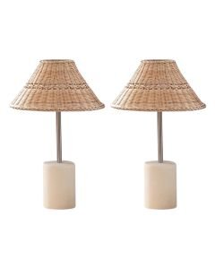 Set of 2 Keho - Rattan Table Lamps with Stone Base