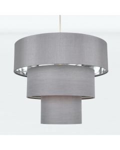 Easy Fit Staggered 3 Tier Grey Faux Silk Slub Fabric Shade with Chrome Board Inner