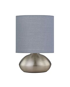 Jenson - Brushed Chrome Touch Table Lamp with Grey Cotton Shade