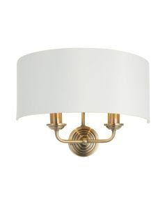 Endon Lighting - Highclere - 98937 - Antique Brass Vintage White 2 Light Wall Light