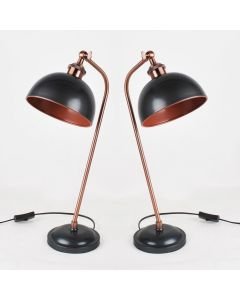 Set of 2 Antique Style Task Lamp in Industrial Nickel Painted Finish with Antique Copper Detail