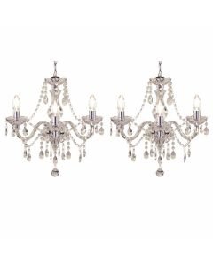 Set of 2 Marie Therese - Champagne and Chrome with Acrylic Jewels 3 Arm Chandeliers