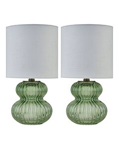 Walter - Set of 2 Green Ribbed Glass 29cm Table Lamps with White Shade