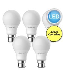 5 x 8.6W LED B22 Light Bulbs - Cool White