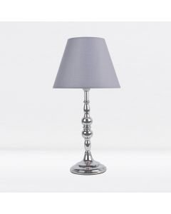 Chrome Plated Bedside Table Light with Candle Column Grey Fabric Shade