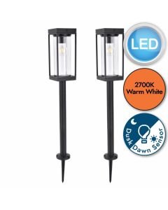 Set of 2 Flair - LED Black Clear Glass IP44 Solar Outdoor Spike Lights