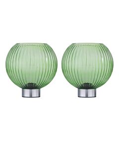 Set of 2 Betchley - Battery Operated Chrome Lamp with Green Glass
